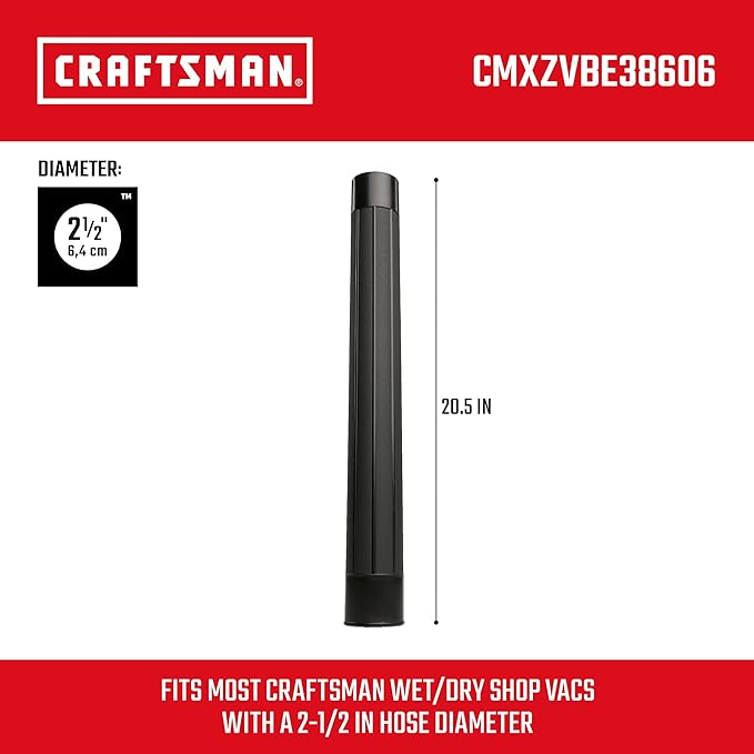 CRAFTSMAN CMXZVBE38606 2-1/2 in. Extension Wand Wet Dry Vac Attachment, Industrial-Grade Shop Vacuum Accessory for Extending Reach While Cleaning, Fits 2-1/2 in. Hose Diameter