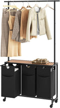 Laundry Sorter 3 Section, Rolling Laundry Hamper with Hanging Rack, Laundry Sorter with Wheels, Hampers for Laundry, Laundry Basket Organizer for Laundry Room, Rustic Brown LS37BR