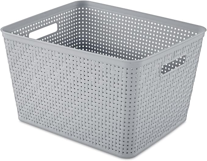 Sterilite 24 Pack Plastic Storage Bin Organization Containers, Tall Baskets, Cement