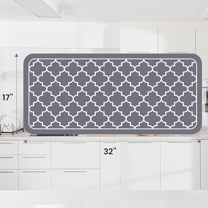 WISELIFE Dish Drying Mat Super Absorbent Drying Mat Large Dish Drying Mats for Kitchen Counter Easy Clean Dish Mat Kitchen Drying Mat18"x 32" Stylish Grey