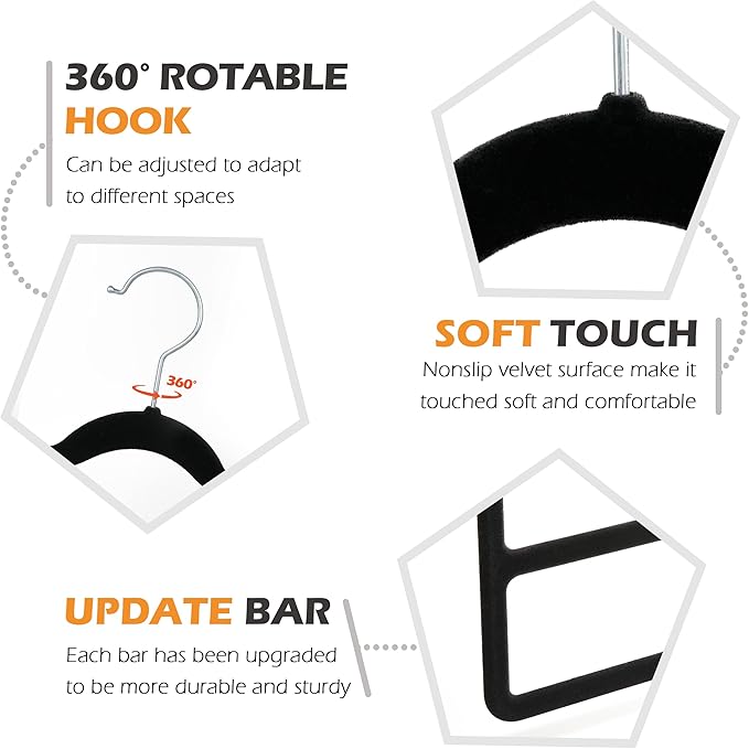Velvet Pants Clothes Hanger Space Saving Non Slip Pants Shorts Hanger, Myfolrena Jeans Slack Trousers Hangers Multiple Velvet Hanger Closet Storage and Organization for Jeans,Scarf,Tie(Black, 5)