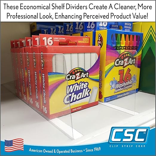 50 Pack Shelf Dividers, 3" H x 13-9/16" L Shelf Organizers, Crystal Clear PVC, Ideal for Product Display and Organization