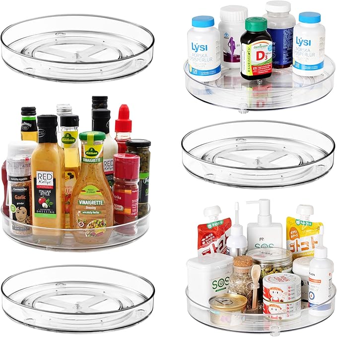 Amolliar Lazy Susan Organizer, 11" 6 Pack Turntable, Rotating Spice Rack for Kitchen, Fridge, Cabinet, Closet, Countertop, Bathroom, Vanity, Farmhouse Decor, Food Storage Container for Condiments