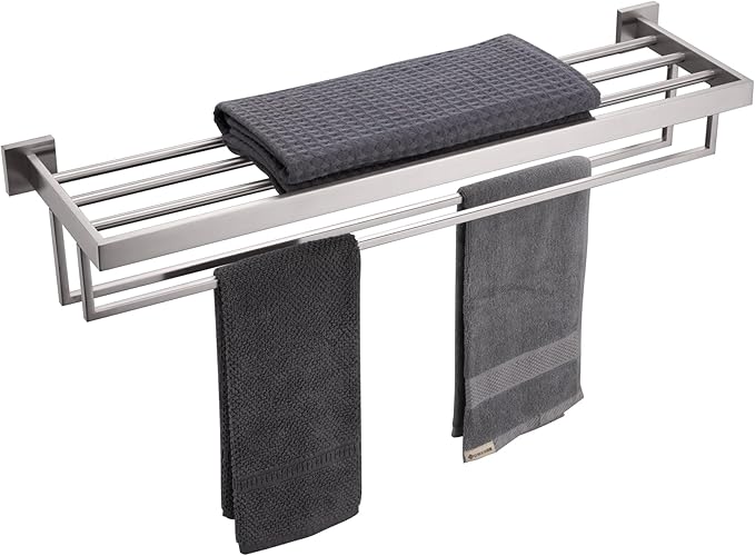 KOKOSIRI Towel Rack 32-Inch Bathroom Towel Shelves with Double Towel Bars SUS304 Stainless Steel Wall Mounted, Brushed Nickel B6003BR-L32