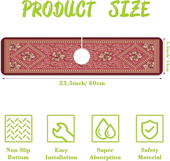 Sink Splash Guard Faucet Mat Bohemian Rug Flower Absorbent Fast Drying Mat Sink Gadgets Splash Guard Behind Faucet Drip Catcher for Kitchen Bathroom 23.5"X5.5"
