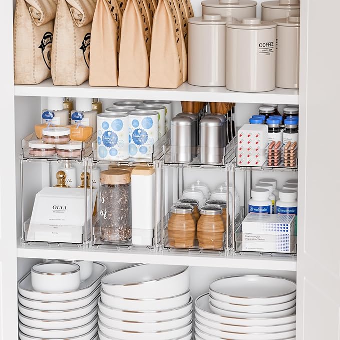 Yieach 2 Pack 2 Tier Vertical Spice Rack Pull Out,10.4'' Deep Narrow Slide Out Spice Rack Organizer for Inside Cabinets,Kitchen,Pantry,Cupboard Seasoning,Can,Jar Organizer and Medicine Cabinet Storage