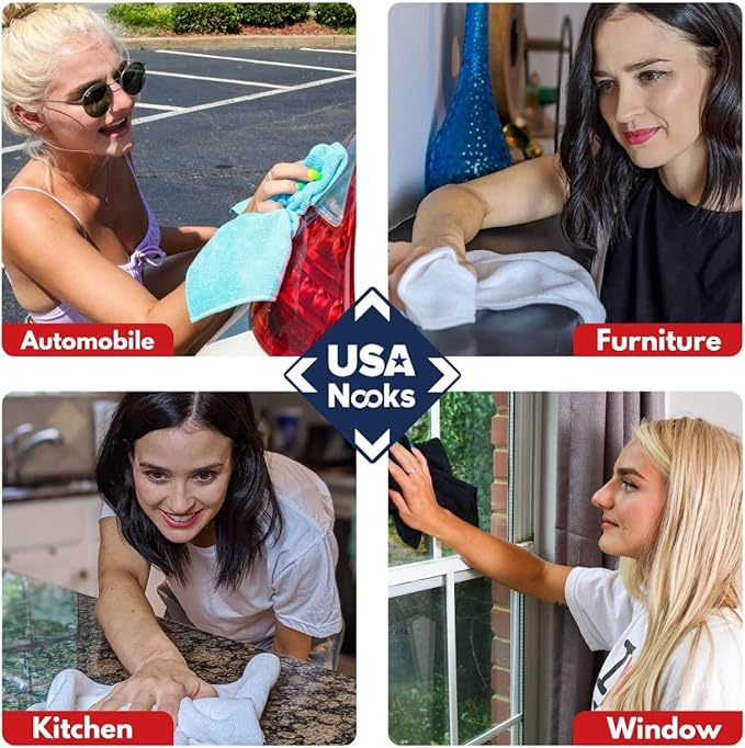 USANOOKS Premium 300GSM Microfiber Cleaning Cloth - 12.5"x12.5" High Performance - 1200 Washes, Ultra Absorbent Microfiber Towels for Cars Undercarriage, Rims & Engine Bay Cleaning - Microfiber Cloth