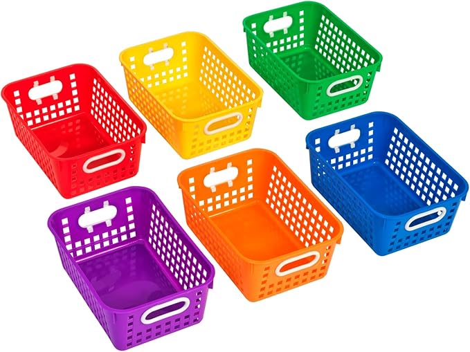 Really Good Stuff Medium Plastic Book Baskets, 11" by 7½" by 4½" - 6 Pack, Group Color | Versatile Storage Solution for Classroom, Home and Office l Toy Storage, Multi-Purpose Organizer Basket