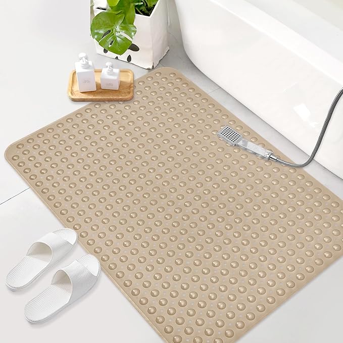 Mofonky Shower Mat Non Slip: 47.2 x 31.5 Inch Extra Large TPE Shower Mats for Inside Shower - Anti Slip Shower Stall Matt with Drain Hole and Suction Cups for Elderly