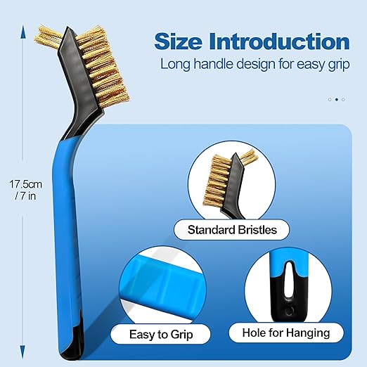 Mini Wire Brush Set 6Pcs - Nylon/Brass/Stainless Steel Bristles with Curved Handle Grip for Rust, Dirt & Paint Scrubbing with Deep Cleaning