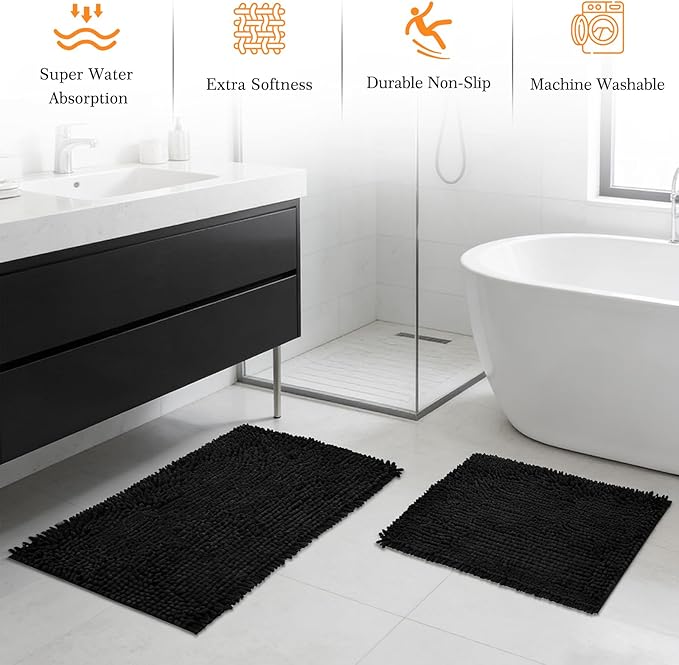 Bathroom Sets with Shower Curtain and Rugs, 22 Pcs Black Bathroom Accessories with Trash Can, Waterproof Shower Curtain, Bathroom Rugs Super Absorbent, Modern Bathroom Sets Complete Decor