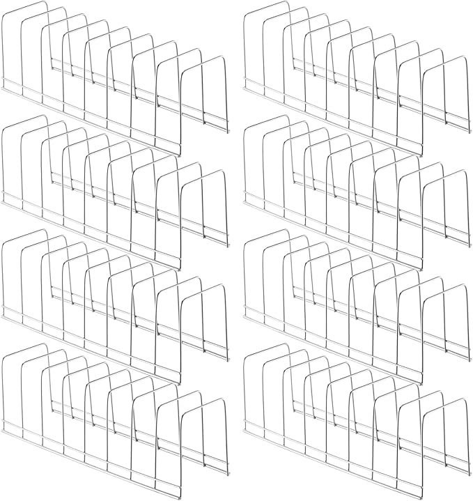 Tioncy 8 Pcs Pot Lid Organizer for Cabinet 8 Slots Stainless Steel Pot Lid Rack Cutting Board Holder Kitchen Storage Reusable Container for Christmas Pans, Serving Trays, Bakeware Dish Plates