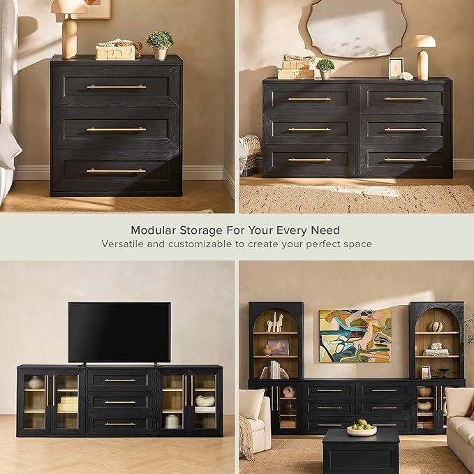 mopio Blake 3 Drawer Dresser for Bedroom, Chest of Drawers, Wood Dresser Organizer, Modern Farmhouse, Tall Night Stand, Enhanced Safety, Sturdy Compliant (Black Oak, Single)