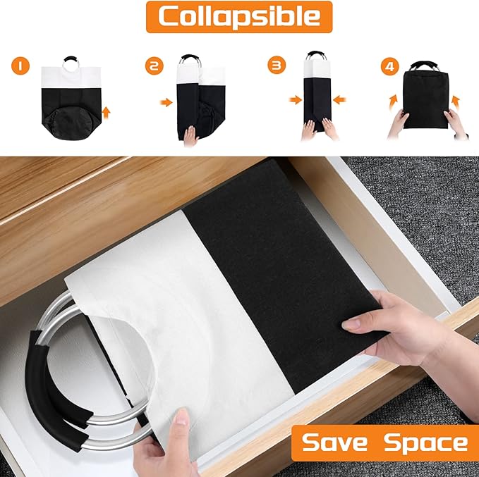 BlissTotes 75L Laundry Basket, Freestanding Laundry Hamper, Collapsible Dirty Clothes Hamper, Waterproof Fabric with Foam Protected Aluminum Handles for College, Dorm, Family (Black)