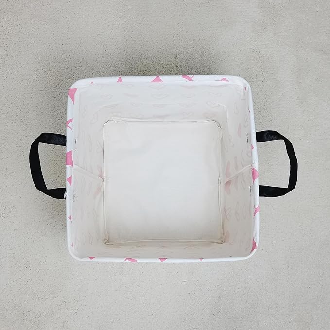 LANGYASHAN Square Storage Baskets Waterproof Canvas Children Laundry Nursery Hamper for Shelves Gift Baskets Toy Organizer Room Decor (Square Pink Heart)
