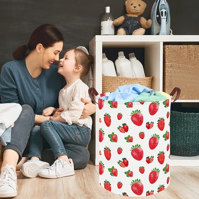 Strawberry hamper,Baby Laundry Hamper kids laundry Basket,Waterproof foldable kids laundry basket,Toy Storage Bin,Strawberry Room Decor,Gift Baskets(Strawberries)