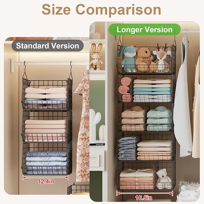 5 Tier Extra Large Closet Hanging Organizer with 5 Dividers,16.5"L x 11.8"W x 51.4"H Closet Organizers and Storage with 5 S Hooks,Clothes Organizer for Sweaters Clutches Handbags Hats Accessories