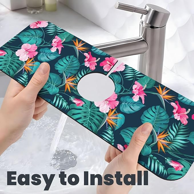 Hawaii Hawaiian Flower Leaf 15" X 5.5" Kitchen Sink Splash Guard Faucet Faucet Guard Draining Mat Sink Splash Guard Faucet Kitchen Bathroom
