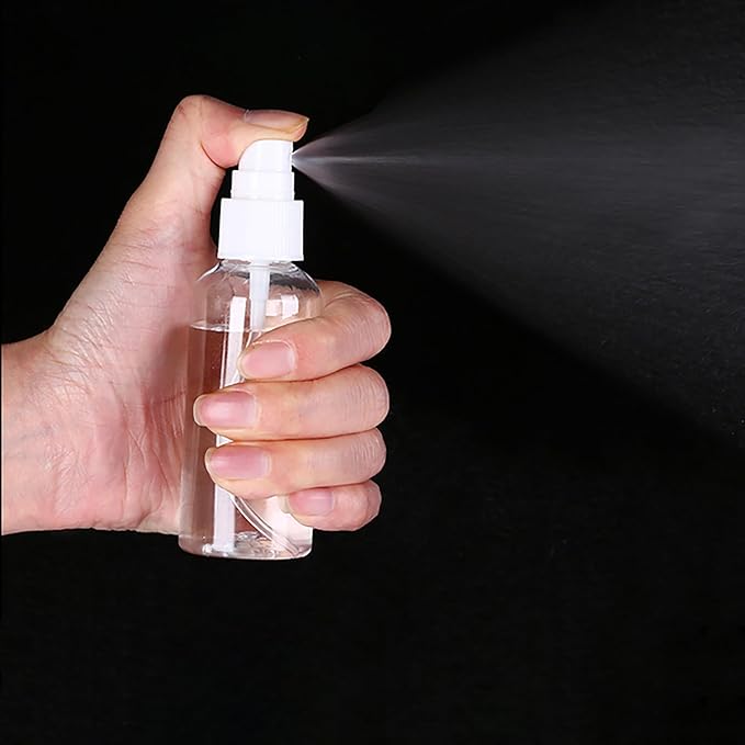 TINFO Spray Bottles, 12 Pack 4oz 120ml Clear Empty Fine Mist Plastic Mini Travel Bottle Set, Small Refillable Liquid Containers, 4 Ounce