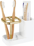 iDesign Toothbrush Holder with 4 Divided Sections - White/Gold