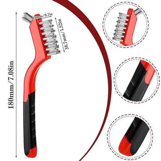 18PCS Wire Scratch Brush Set Soft Grip for Rust, Dirt & Paint Scrubbing with Deep Cleaning (Stainless Steel Wire)
