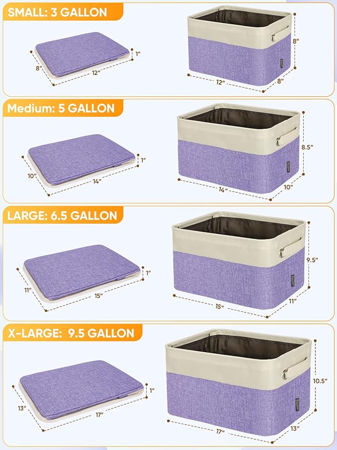 BALEINE 2 Pack Fabric Storage Bins for Shelves, Linen Storage Baskets for Organizing, Decorative Closet Bins for Clothes, Home (Lavender, 15''x11''x9.5'')