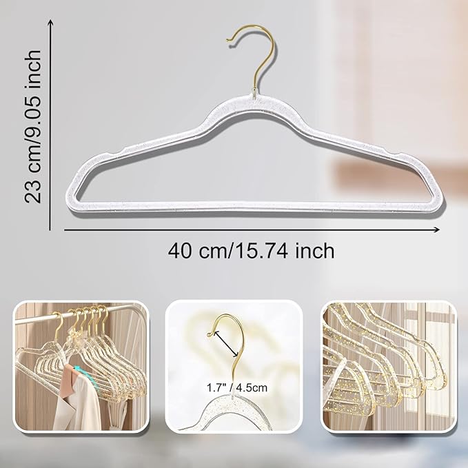 Clear Clothes Hangers 16", 20 Pack Plastic Coat Hanger for Adult Closet, Durable Ganchos de Ropa with Swivel Hook, Thin Space Saving Perchas de Plástico for Spaghetti Strap Dress Suit