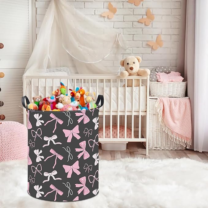 19.7" Laundry Basket,Kids Dirty Clothes Hamper,Waterproof Toys Storage Bin,Room Decor,Gift Baskets,Nursery Hamper(Bowknot)