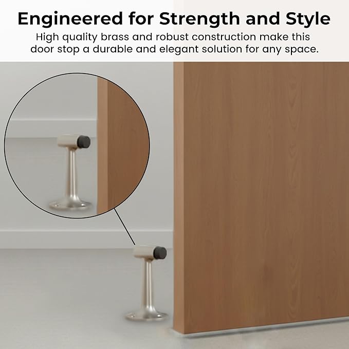 Heavy Duty 6″ Door Stopper, Solid Brass Commercial Grade, Floor Mount - Satin Nickel Finish (US15)