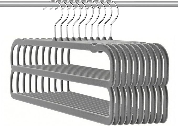 Velvet Pants Hangers,2 Tier Jeans Hanger,Premium Non Slip,Thin Space Saving Slim Trousers Hanger,13.77inch