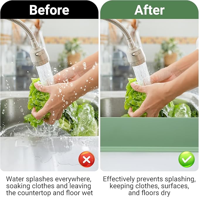 19.29 inch Silicone Sink Splash Guard, Splash Guard for Kitchen Sink Area, Backsplash Protector for Kitchen Countertop & Bathroom Bathtub with Non-Slip Strong Suction, Sage Green