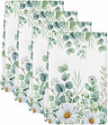 Kitchen Towels Set of 4, Green Eucalyptus Leaves Soft Microfiber Dish Towels, Summer Botanical Watercolor Daisy Absorbent Washable Dishcloths for Kitchen Cleaning, Drying Dishes, 18x28 Inches
