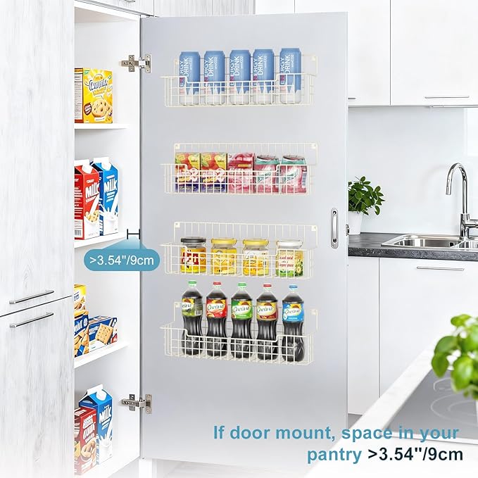 Spice Rack, 4-Pack Seasoning Organizer Wall Mounted for Kitchen Storage Organization, Metal Spice Holder Shelf for Cabinet, Pantry, White