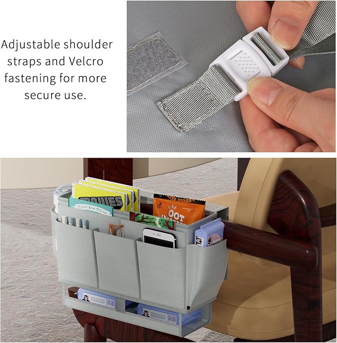 Bedside Caddy Bedside Organizer,Bed Caddy with 11 Pockets and Power Strip Holder,Versatile Bedside Storage Caddy for Home,Dorm,Bunk,Hospital,Crib Bed (Grey)
