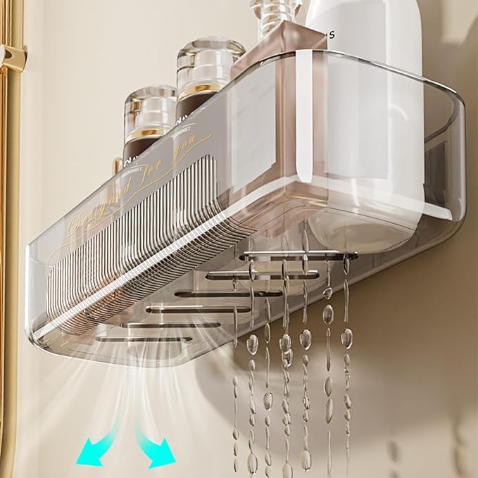 Acrylic Bathroom Shelves 2Pack, 14" Clear Adhesive Shower Shelves for Bathroom Wall Decor and Storage, No Drilling Plastic Wall Shelf Organizer for Home, Kitchen, and Dorm, Large Capacity