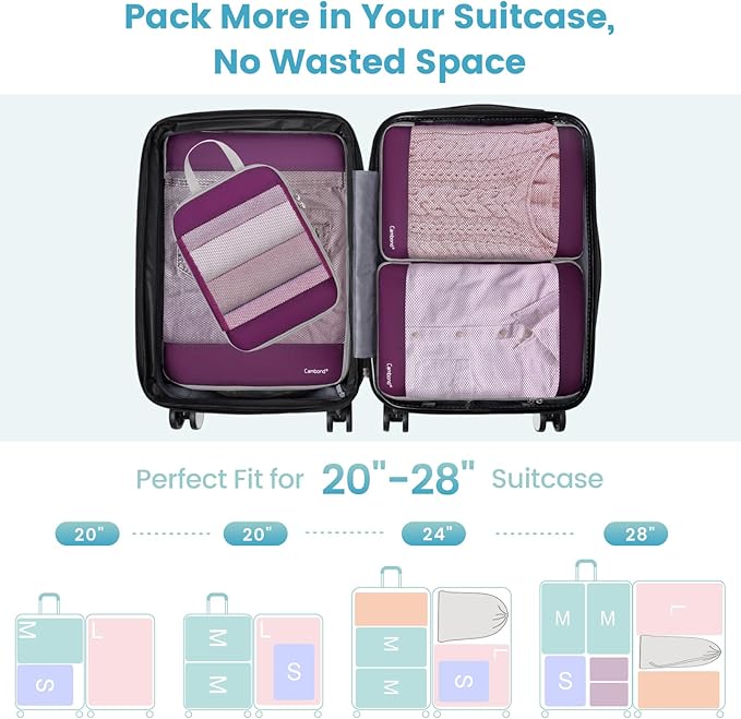 Cambond See Through Mesh Compression Packing Cubes - 4 Set Space Saving Packing Cubes for Travel Women, Lightweight Travel Bags Luggage Packing Organizer Essentials for Suitcases, Purple