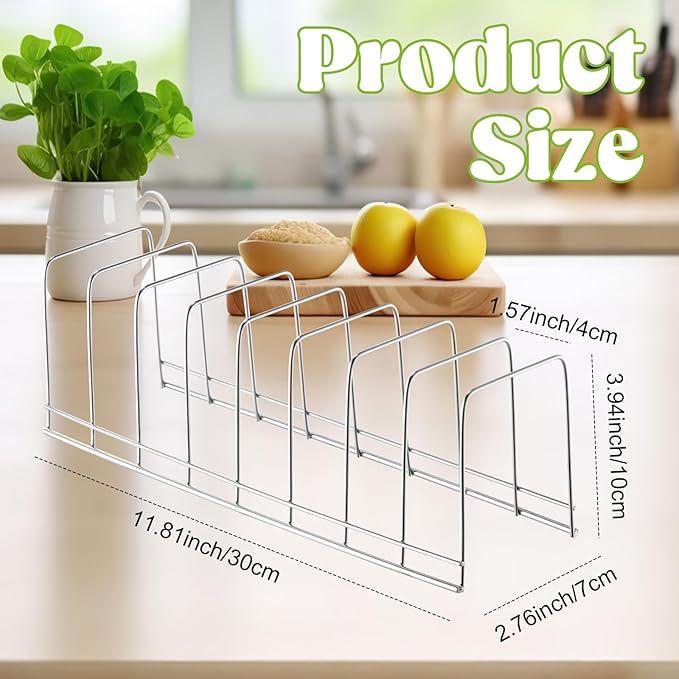 Tioncy 8 Pcs Pot Lid Organizer for Cabinet 8 Slots Stainless Steel Pot Lid Rack Cutting Board Holder Kitchen Storage Reusable Container for Christmas Pans, Serving Trays, Bakeware Dish Plates