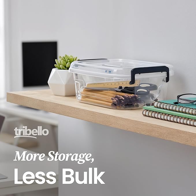 Tribello Plastic Small Storage Bins with Lids, Clear Stackable Storage Containers 2.5Q - 4 Pack