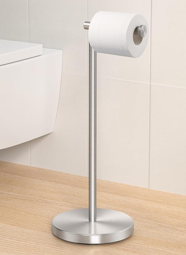 KES Toilet Paper Holder Stand SUS 304 Stainless Steel Rustproof Pedestal Lavatory Tissue Roll Holder Floor Stand Modern Brushed Nickel Finish, BPH283S1-2