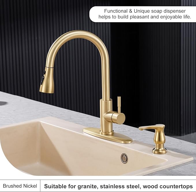 GAGALIFE Kitchen Sink Soap Dispenser Brushed Gold, Under Sink Soap Dispenser with 40" Silicone Extension Tube Kit,Say Goodbye to Frequent Refills