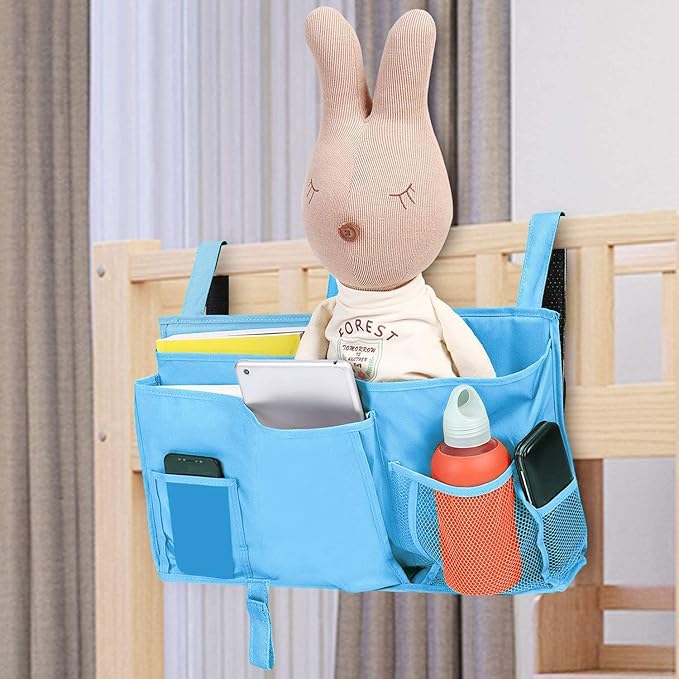 Createy Bedside Caddy Hanging Organizer Storage Bag Pocket for Bunk and Hospital Beds, College Dorm Rooms, Baby Bed Rails, Camp - 4 Pockets and 2 Hooks