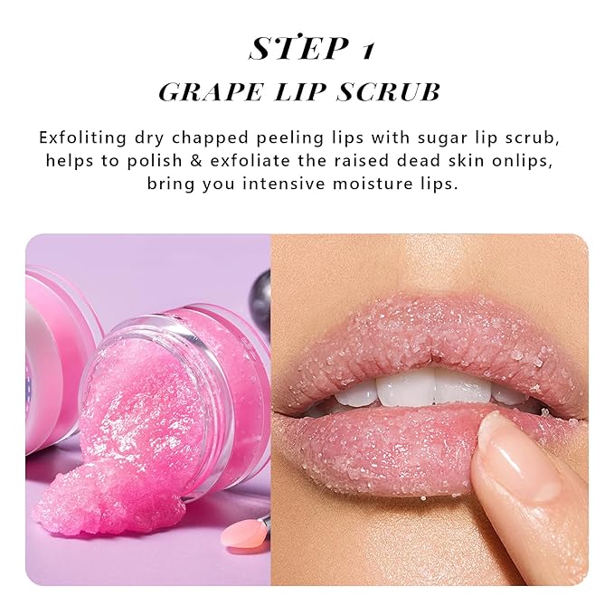 ANAI RUI Lip Therapy Set, Lip Scrub & Lip Mask, Overnight Hydrating Lip Moisturizer with Exfoliator Scrub, Lip Sleeping Mask for Plumping, Lip Gift Kit for Dry, Chapped, Dark Lips, Grape