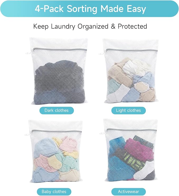 GOGOODA Mesh Laudnry Bags Wash Bags for Delicates (Honeycomb White, 4 Large)