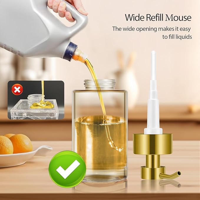 Glass Soap Dispenser with Stainless Steel Pump 2 Pack,12oz Thick Glass Gold Hand Liquid Soap Dispenser for Bathroom & Kitchen