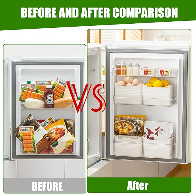 5 Pack Refrigerator Organizer Box, Plastic Refrigerator Side Door Storage Containers, Space-Saving Organizer Bins for Refrige, Refrige Drawers for Fruit and Vegetable (White, S×3+L×2)