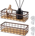 Funrous 2 Pcs Metal Small Wire Basket Wall Hanging Wire Basket Hang Small Bathroom Kitchen Storage Organizer Toilet Paper Mesh Storage Bin Shelf Rack with Base(Brown,9.84 x 3.94 x 2.76 Inches)