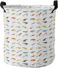 17-inch Laundry Hamper Foldable Laundry Basket, Seaside Fishing Waterproof Clothes Hamper for Bathroom Bedroom Living Room, Various Fish Hook Patterns Toy Baskets for Dollhouse