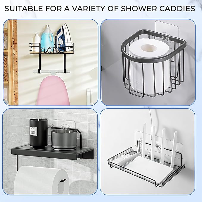 EJGIEGSO Shower Caddy Adhesive Replacement Hooks, Strong Waterproof Strips, No Drilling for Bathroom Shelves, Kitchen Racks, and Soap Holders (Transparent-14 Pack)