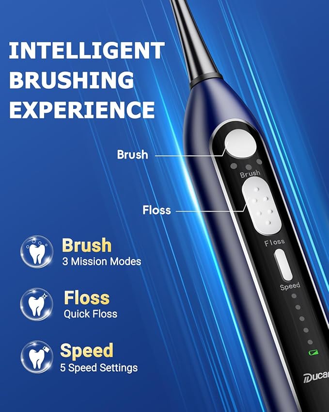 Electric Toothbrush with Water Flosser Combo: 3 in 1 Rechargeable Flossing Toothbrush for Adults, 3 Brush Modes & 5 Water Pressure, Portable&Whitening Dental Care, 500ML Cordless Brush Cleaning Kit