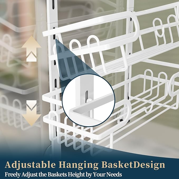 Consumest Over The Door Shower Caddy - 2 Tier Adjustable Hanging Shower Organizer Shelf with 12 Hooks, Rustproof Easy Installation Hanging Storage Rack for Bathroom, White